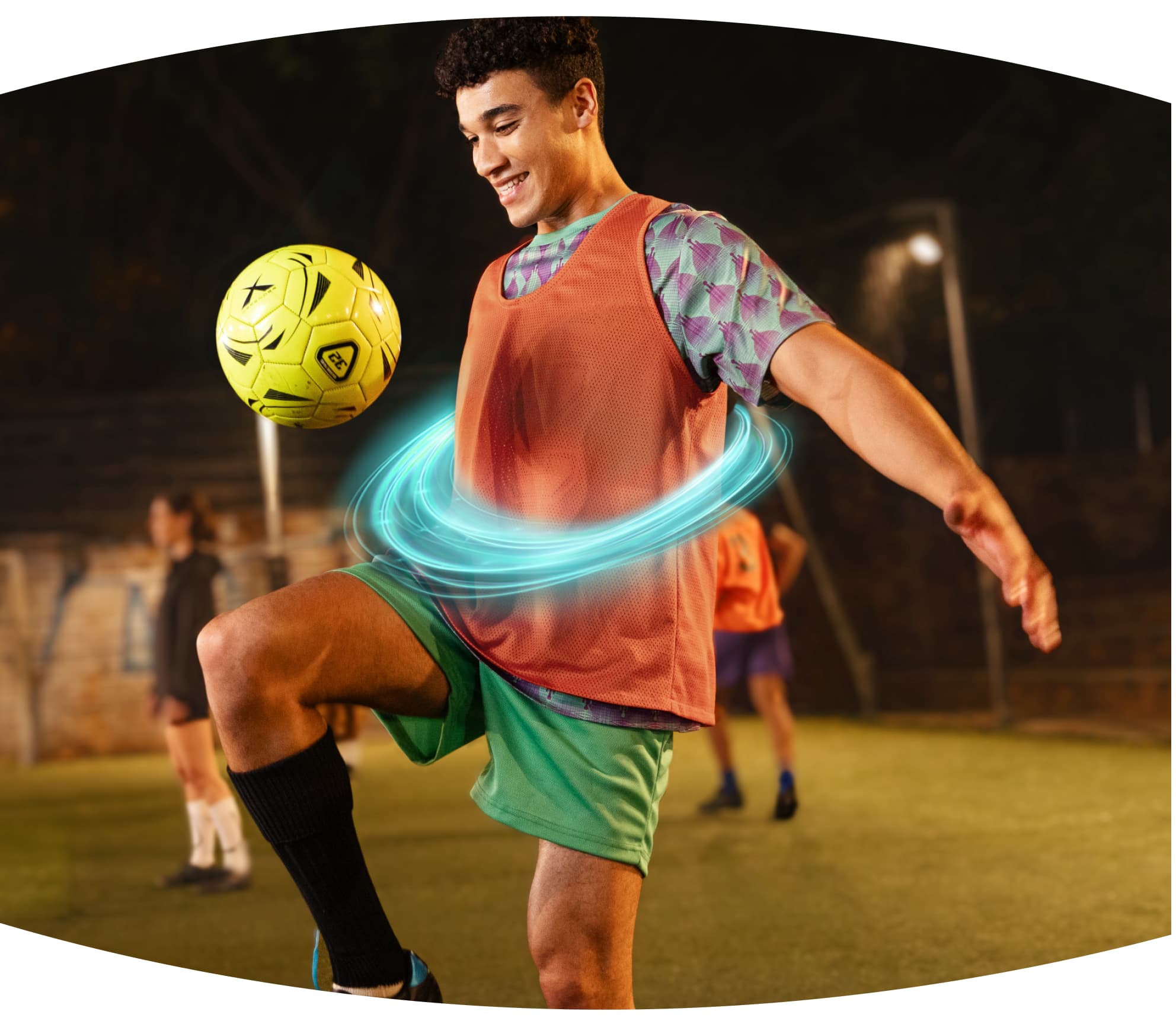 Man juggling soccer ball