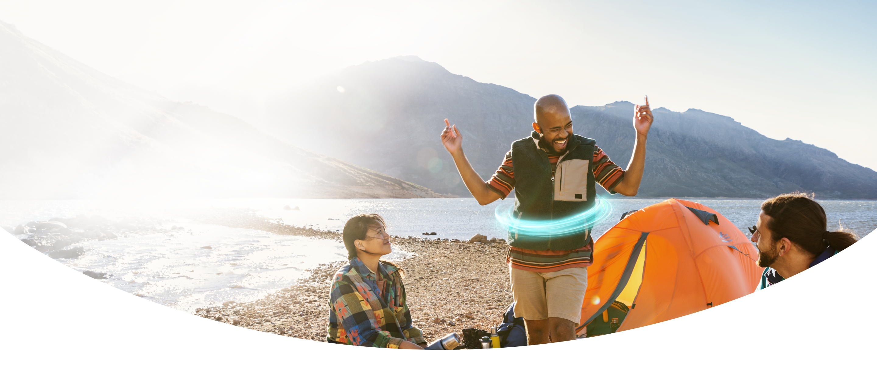 Image of a male ulcerative colitis (UC) TREMFYA® patient happy to be camping in the great outdoors